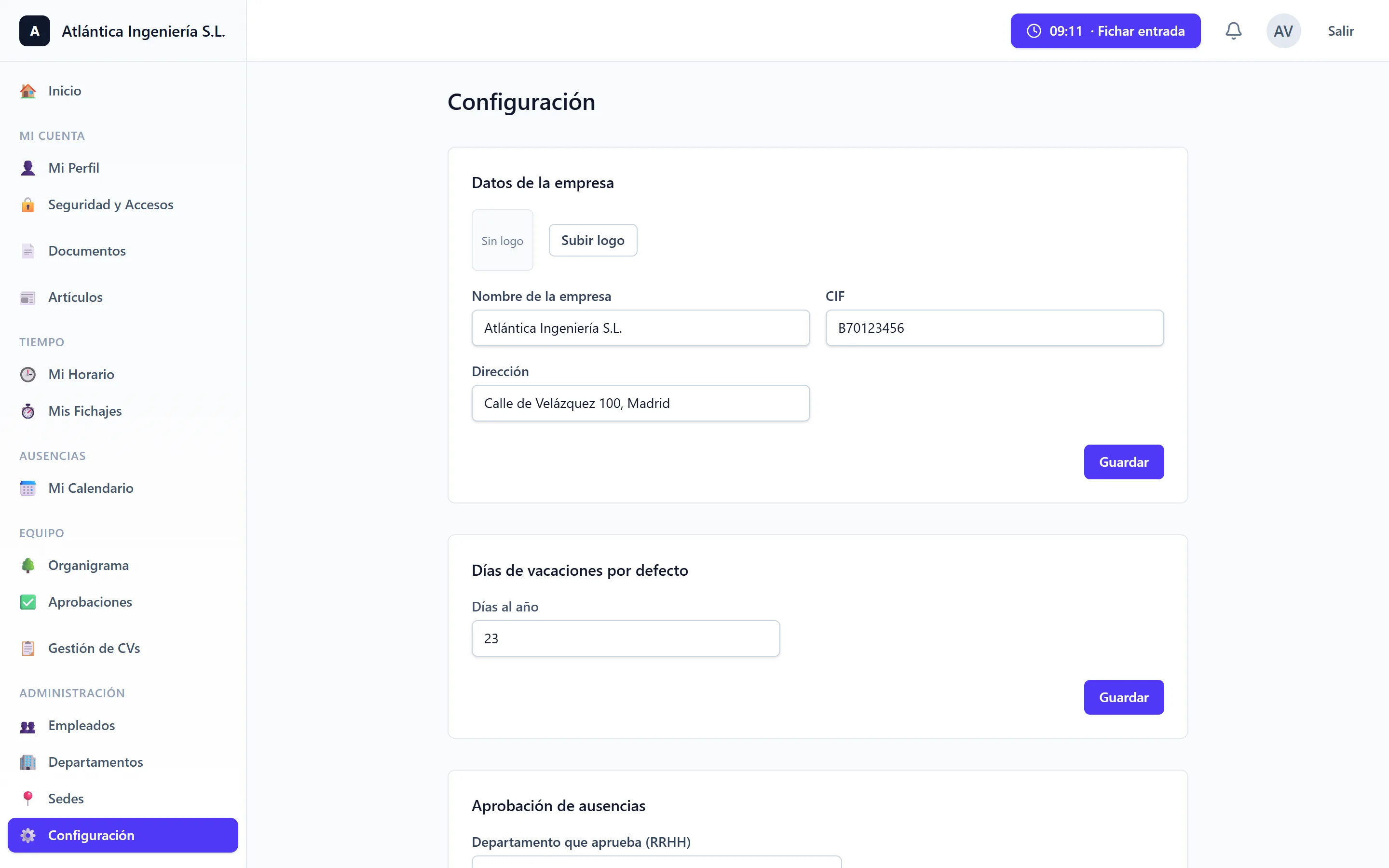 Pantalla de Configuración