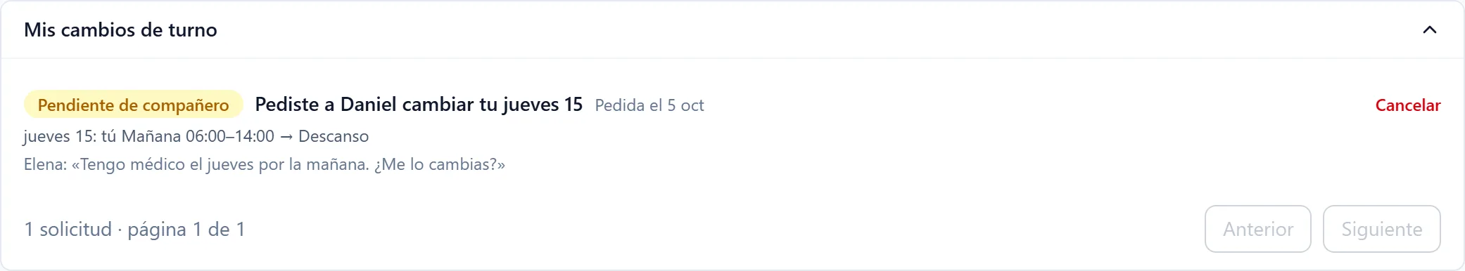 El historial con las solicitudes enviadas y recibidas