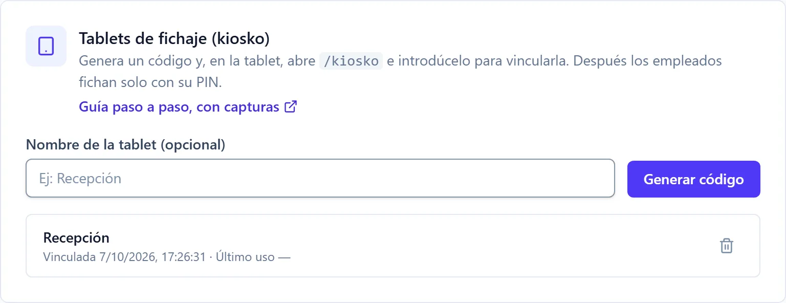 La tablet en la lista de tablets vinculadas