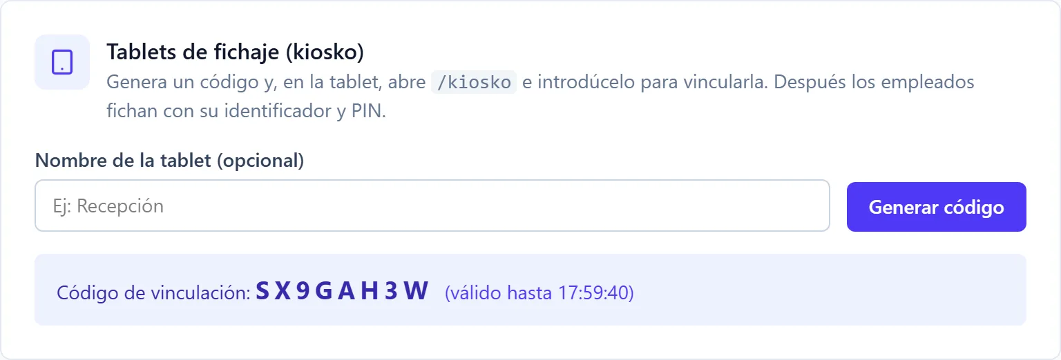 Generar el código de vinculación en Configuración