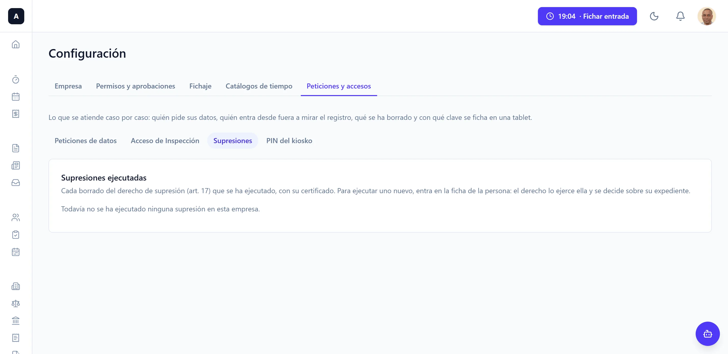 Bandeja de supresiones, dentro de Peticiones y accesos