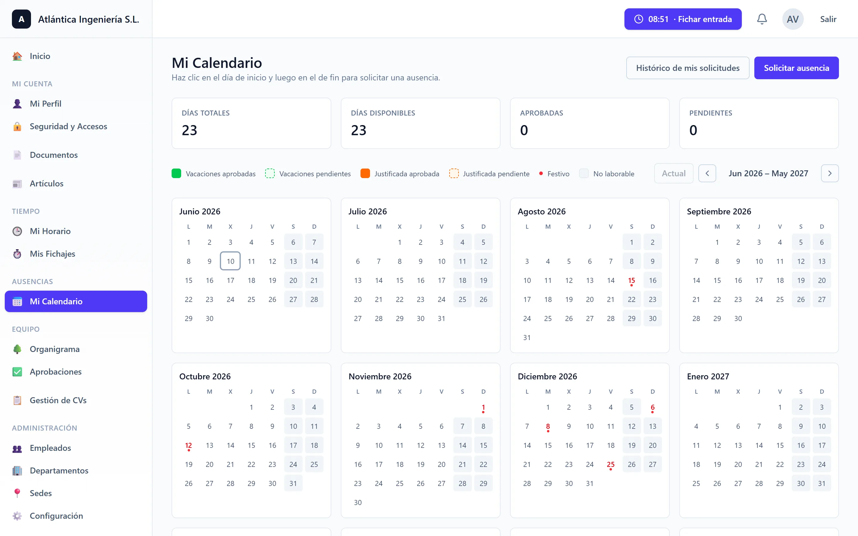 Pantalla Mi Calendario